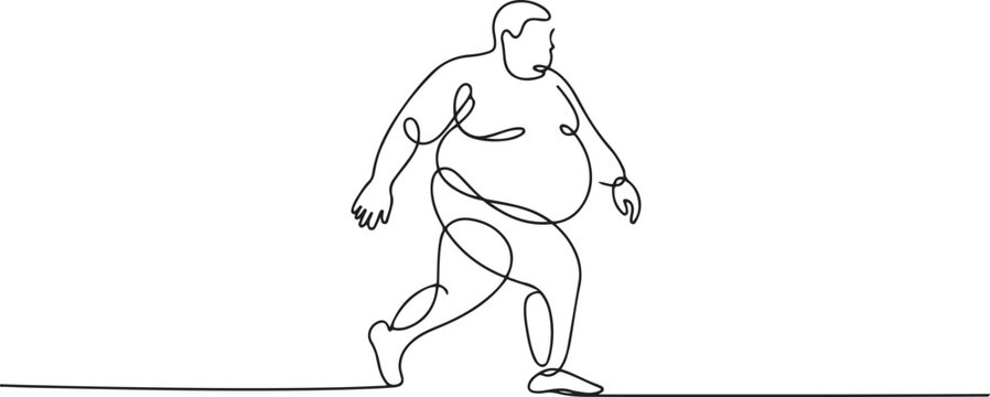 continuous line drawing of obese man.single line vector of obese man walking. one line Art icon drawing vector
