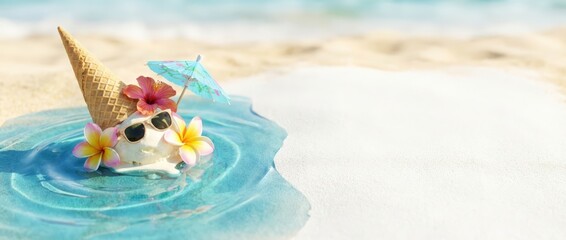 Refreshing summer treats ice cream relaxation by the beach fun lifestyle scene tropical oasis vibe sunlit waters playful and inviting concept