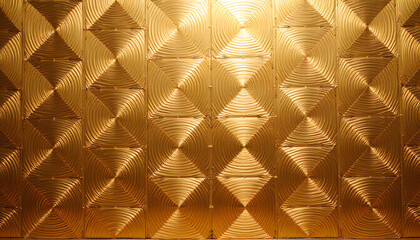 Fototapeta premium Shimmering gold wall with embossed concentric square patterns