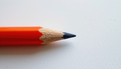 Close-Up of an Orange Pencil with a Sharpened Point on a White Surface