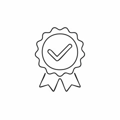 Fototapeta premium Line art icon of a quality assurance badge with a checkmark, symbolizing approval or certification.