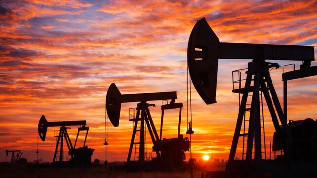 Rig and pumpjack energy industry and petroleum production. Drilling ground research. Industrial oil. 

