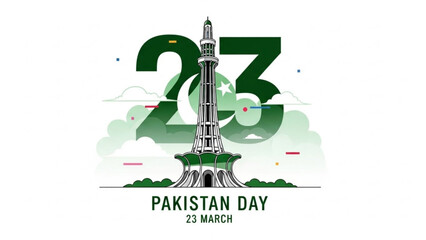 Pakistan Day Minar-e-Pakistan Illustration on 23rd Anniversary