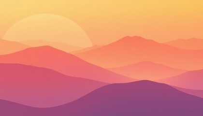 Serene Sunrise Over Layered Mountains with Gradient Colors in Soft Pastel Tones