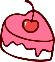 illustration of a cherry in a heart-shaped cake 