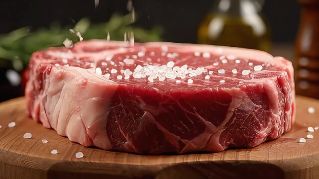 Raw Beef Steak Seasoning Salt Preparation