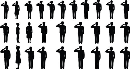 Fototapeta premium Vector Silhouettes of People Saluting in Various Poses