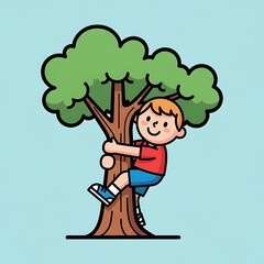 Fototapeta premium Young Boy Hugging a Tree Illustration.