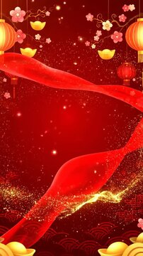 Colorful Chinese New Year scene with glowing lanterns, sparkling fireworks, and vibrant red decorations creating a joyful festival ambiance.