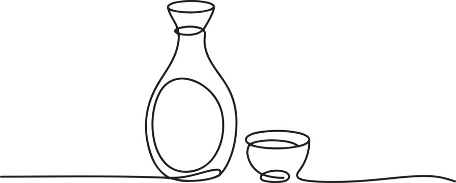 continuous one line drawing, Sake icon. one line Art icon drawing vector