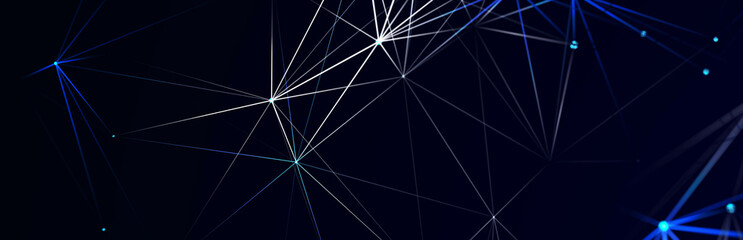 Structure of connected lines and dots. Wireframe polygonal elements on a dark background. Science and technology. 3d