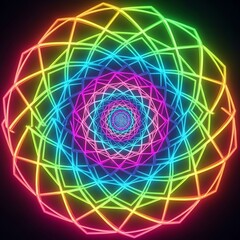 Vibrant chromatic kaleidoscope, swirling spectrum on a geometric pattern