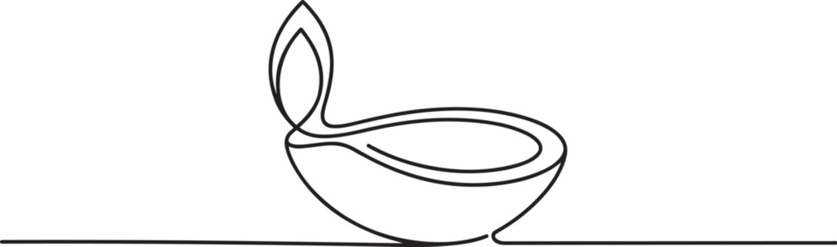 Continuous one line drawing of diya lamp for diwali deepavali celebration oil lamp line art vector design. one line Art icon drawing vector