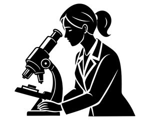 Woman Researcher Silhouette, Laboratory and Science Vector Design