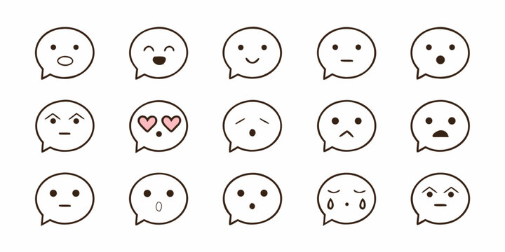 Collection of simple hand drawn faces displaying various emotional expressions