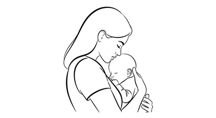 Mother holding her baby with love and tenderness illustration.