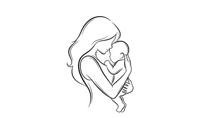 Mother holding her baby in a loving embrace sketch.