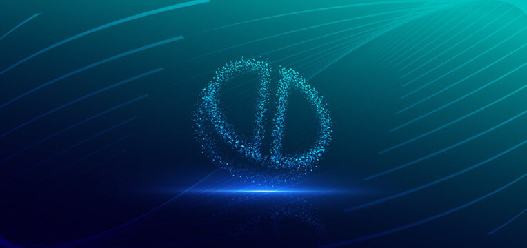 Particle futuristic medical icon hi tech on dark blue background. Icon pharma concept.