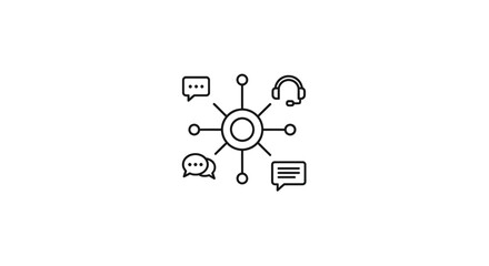 Obraz premium Customer Support Network Icon - Communication Hub with Chat Bubbles and Headset