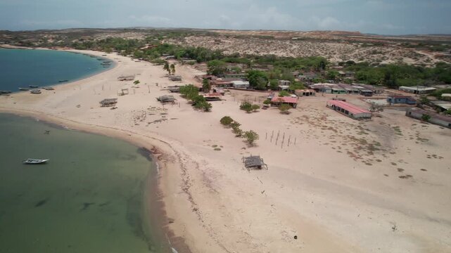Aerial view of Punta Arena beach Araya Peninsula Sucre Venezuela