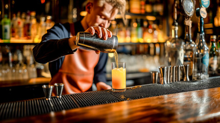 bartender making cocktail with shaker