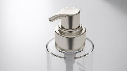 Obraz premium Close Up of Transparent Liquid Soap Dispenser Bottle.
