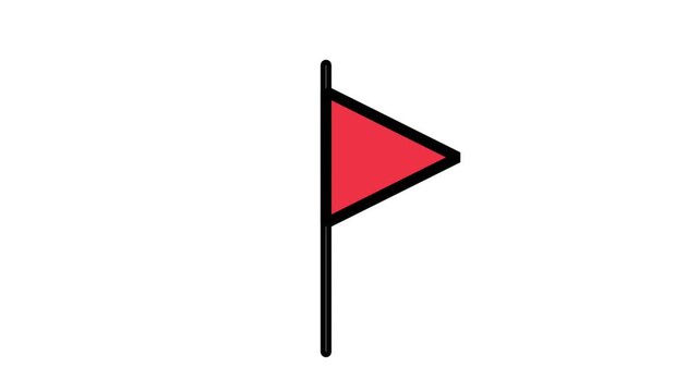 Red Flag icon animation. Triangle red flag icon on pole representing warning signal, important milestone, or achievement marking.