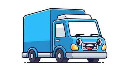 Blue cartoon delivery truck vehicle.