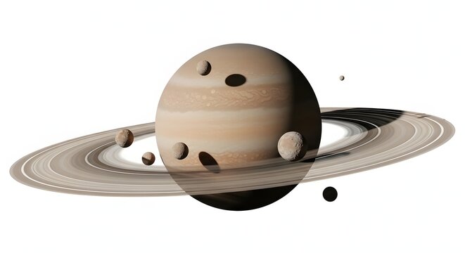 Saturn planet with moons and rings in space