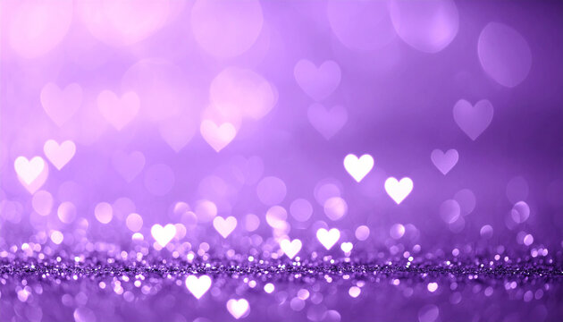 Purple background with small hearts bokeh, winter love holiday, Valentine Day, cinematic cute design