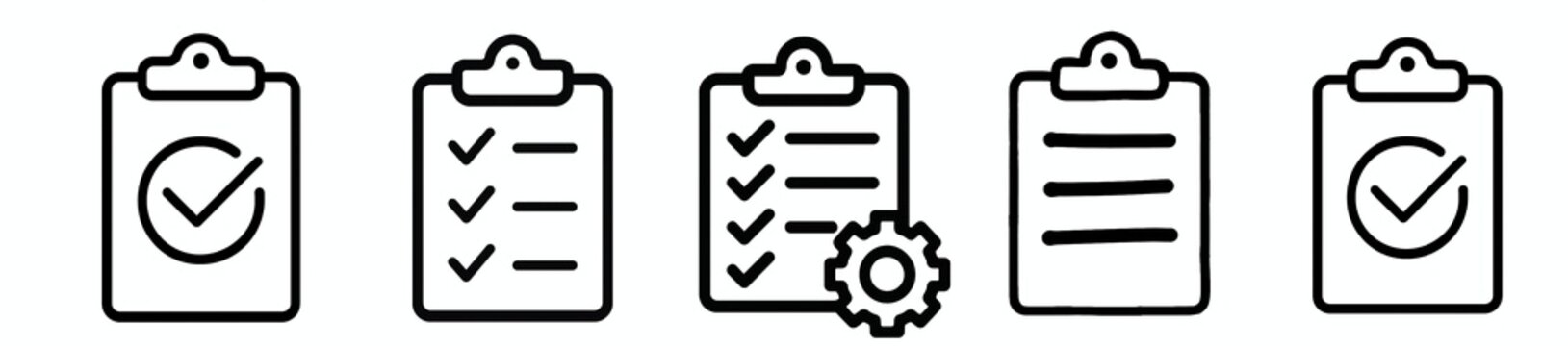 Clipboard Checklist and Task Management Icon Set, set of flat clipboard icons, professional office clipboard with checkmarks and to-do list icons, business clipboard checklist icon set