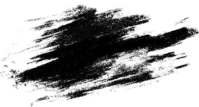 Grunge Ink Brushstroke with Splashes on White Background.Watercolor-style textured overlay ideal for posters, illustrations, and artistic graphic design use.