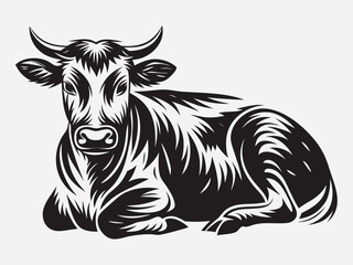 Fototapeta premium Detailed illustration of a resting cow with striking black and white lines