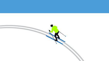 Minimalist winter sports scene with skier on snowy slope