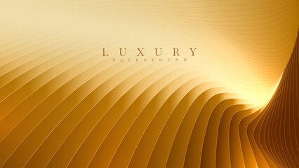Fototapeta premium Luxury gold background with abstract wave lines and light effect, Premium golden curve pattern, vector illustration.