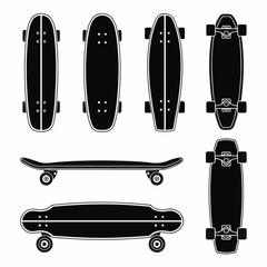 Skateboard Silhouette Vector Set in Top and Side Views © lubed