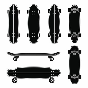 Skateboard Silhouette Vector Set in Top and Side Views