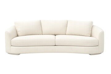 Fototapeta premium White curved sofa with upholstered cushions, modern minimalist furniture for contemporary home interiors, transparent background