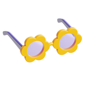 Groovy Yellow Flower Sunglasses 3d Illustration