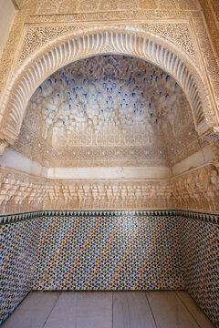 Alhambra architectural detail with Mocarabe vaulting in Granada