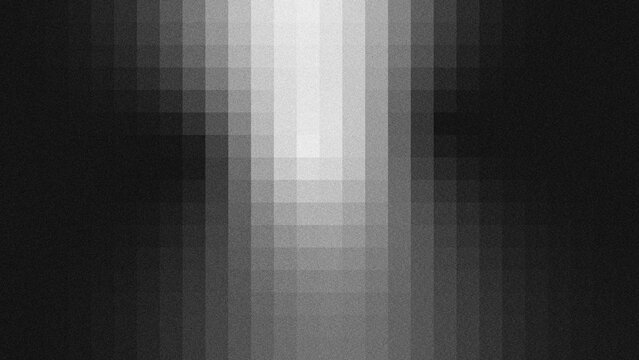 Symmetrical grayscale gradient with vertical bands fading from dark edges to bright center, featuring a pixelated, grainy texture. Ideal for abstract design, contrast testing, or tech visuals.