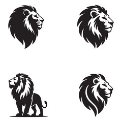 Obraz premium Lion Silhouette Logo Set in Black and White Vector Illustration