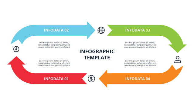 Abstract arrows of graph, diagram with 4 steps, options, parts or processes. Vector business template for presentation