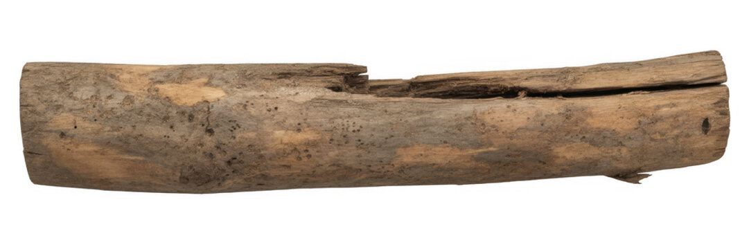 Weathered driftwood log brown isolated on a transparent background