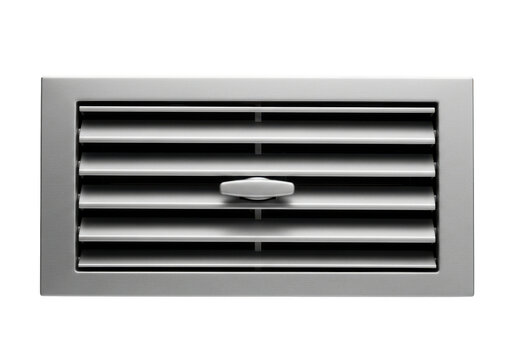 Modern silver ventilation grille with adjustable damper isolated on transparent background