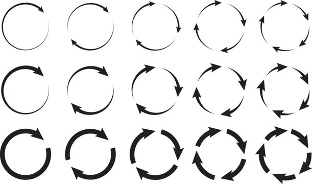 Circular arrow icon set. Modern rotation and refresh symbols. Vector cycle and repeat process icons. Minimalist navigation interface design elements