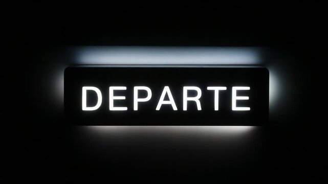 A illuminated sign displaying the word 'DEPARTE' in bold letters against a dark background, creating a contrast that captures attention and conveys a message of departure or exit, inviting
