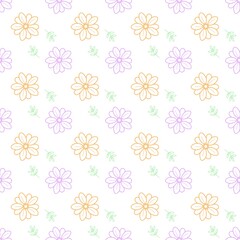Fototapeta premium Pastel Daisy Flower Pattern on White Background. Cute Floral Repeating Pattern with Soft Colors. Minimal Pastel Flower Background Design