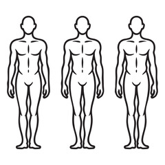 Three stylized black and white human body outlines standing side by side male figure three figures