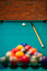 Billiard balls on a green billard table